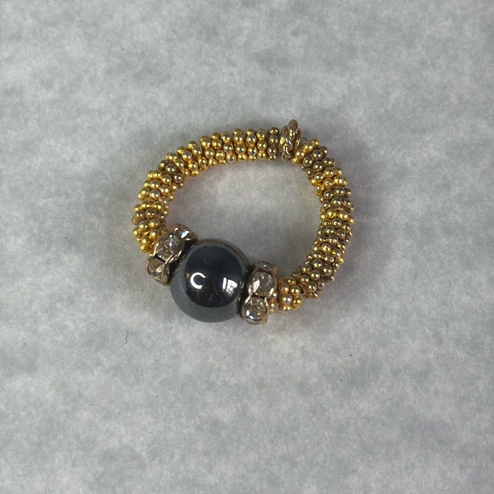 Hematite Gold vermeil Stretch ring Swarovski crystal
